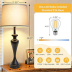 28.5" Tall Touch Table Lamp for Bedroom, Bedside Lamps with USB C+A & AC Port, 3 Way Dimmable Lamps for Night Stands, 2700K Black Farmhouse Bedroom Lamp for Living Room End Tables Office Desk