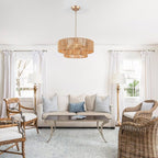 Boho Rattan Chandelier, 17.71” Rattan Pendant Light 4-Light with 2-Tier Hand-Woven Shade, Farmhouse Ceiling Light Fixture Chandeliers for Dining Living Room Bedroom Kitchen Island, UL-Listed