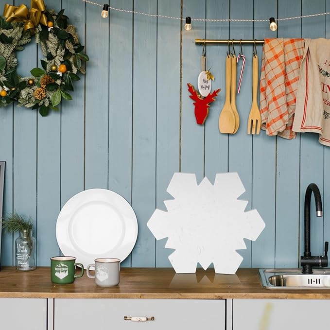 Snowflake Marble Cheese Board Charcuterie Cutting Tray Christmas Snowflake Marble Serving Decorative for Decoration Charcuterie Kitchen(White)