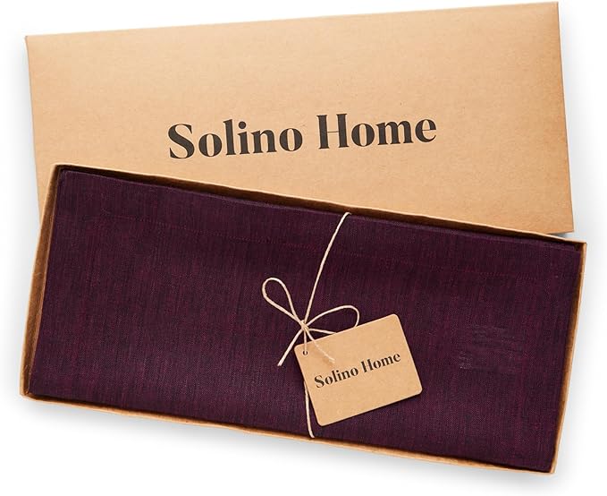Solino Home Linen Small Table Runner 48 Inches - Athena, 100% Pure Linen Chambray Burgundy Table Runner 14 x 48 Inch Ideal for Dresser and Coffee Tables - Fall, Halloween, Thanksgiving, Christmas
