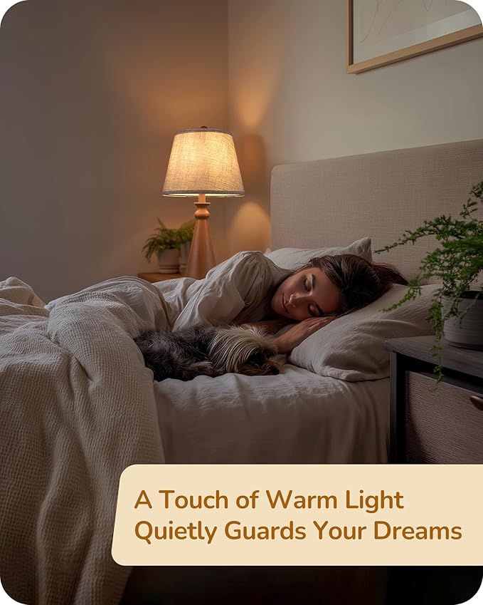 EDISHINE 21.85" Tall Table Lamp, Rustic Bedside Lamp, Water Transfer Rose Wood Grain Metal Base, Beige Linen Shade, Modern Nightstand Lamp for Living Room, Bedroom, Office, E26 Base