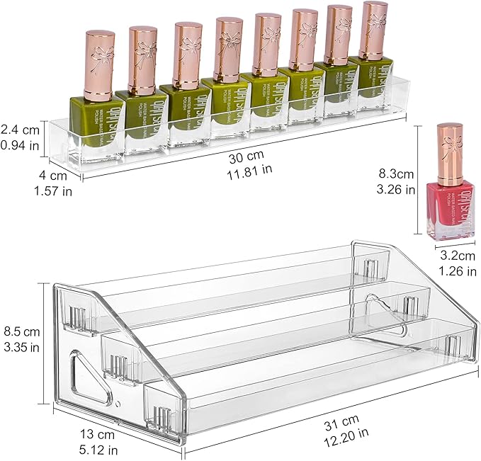 JessLab Nail Polish Organizer, 3-Tier Acrylic Display Sunglasses Organizer Essential Oils Holder Makeup Organizer Sunglass Display Rack - Clear