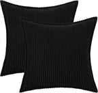 Mecatny Corduroy Throw Pillow Covers 24x24 Set of 2, Neutral Decorative Soft Boho Couch Pillow Covers with Broadside for Sofa Living Room, Black