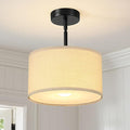 Semi Flush Mount Ceiling Light Fixture, 12'' Drum Chandelier with Classic Fabric Linen Shade, Modern Close to Ceiling Light for Bedroom, Hallway, Dining Room and Kitchen