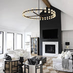 Modern 60 inch Black Round Chandelier, Extra Large Chandeliers Crystal Chandeliers for Living Room, Large Wagon Wheel Chandelier for Foyer, Staircase, Entrance,Includes Bulb