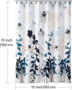 Fabric Floral Shower Curtain, Blue Black Beige Watercolor Plant Shower Curtains for Bathroom, Modern Decorative Bathroom Curtains, 72" W x 72" H