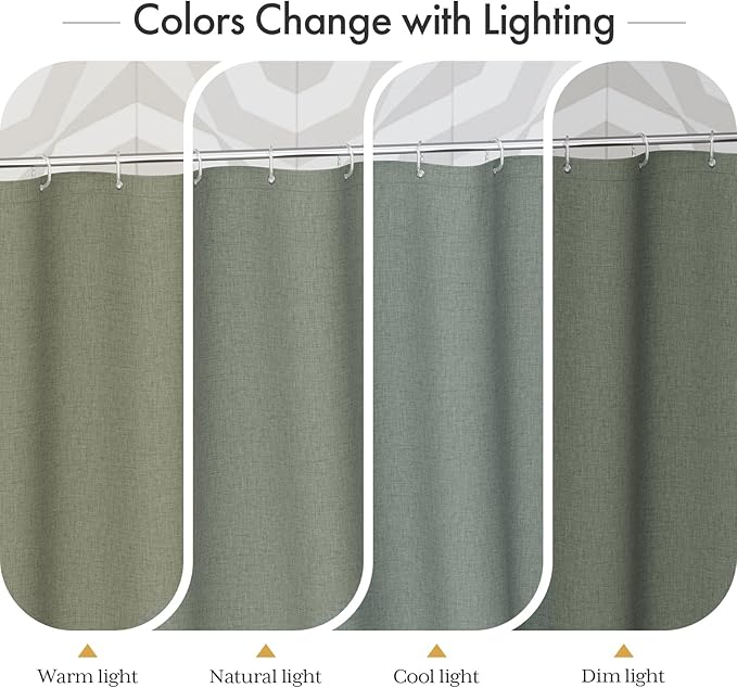 AmazerBath Farmhouse Shower Curtain, Sage Green Linen Shower Curtain with 3 Side Green Tassel, Boho Shower Curtain Set with 12 Upgraded Hooks for Neutral Country Bathroom, 72x72 Inches