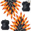 WATERGLIDE 2 Pack 50 LED Outdoor Halloween Lights, 16 FT Mini String Light with 8 Modes, Waterproof Battery Operated Tree Lights for Indoor Outdoor Patio Garden Party Wedding Decoration, Orange