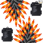 WATERGLIDE 2 Pack 50 LED Outdoor Halloween Lights, 16 FT Mini String Light with 8 Modes, Waterproof Battery Operated Tree Lights for Indoor Outdoor Patio Garden Party Wedding Decoration, Orange