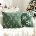 Soft Chenille Christmas Pillow Covers 20x20 Set of 2, Reversible Snowflake & Tree Pattern, Thick & Cozy Farmhouse Holiday Decor Cushion Cases with Hidden Zipper for Sofa Couch Bed(Green,20x20)