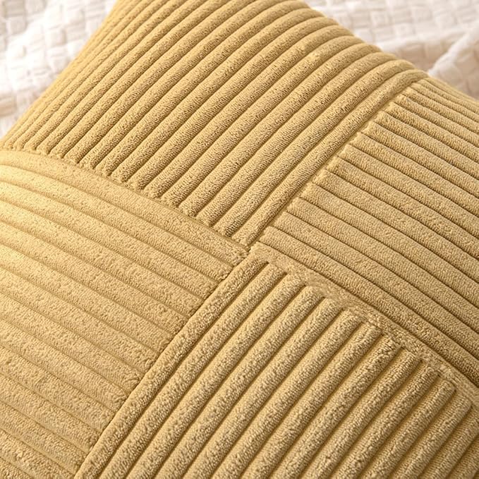 MIULEE Khaki Corduroy Pillow Covers Pack of 2 Boho Decorative Spliced Throw Pillow Covers Soft Solid Couch Pillowcases Cross Patchwork Textured Cushion Covers for Living Room Bed Sofa 24x24 inch