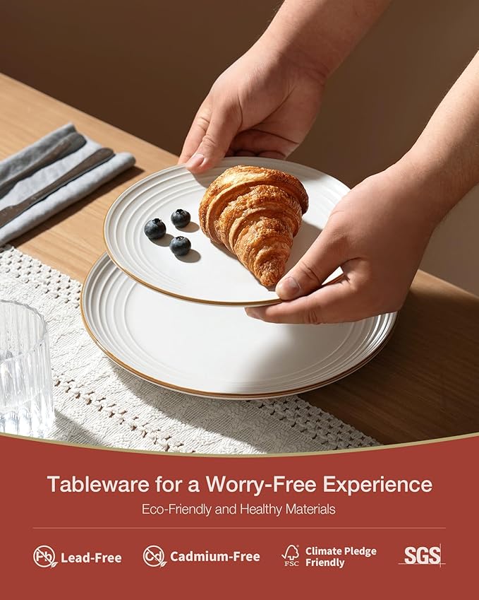 Famiware Jupiter Dinnerware Set, Plates and Bowls Dish Sets for 4 (12 Pieces), Microwave and Dishwasher Safe Stoneware Speckled Tableware, Chip and Scratch Resistant, White