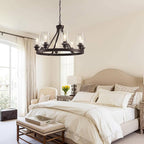 8-Light Farmhose Chandelier for Dining Room Light Fixture Oil Rubbed Bronze Kitchen Pendant Light Round Rustic Ceiling Hanging Lighting with Glass Globes Adjustable Height Metal E26