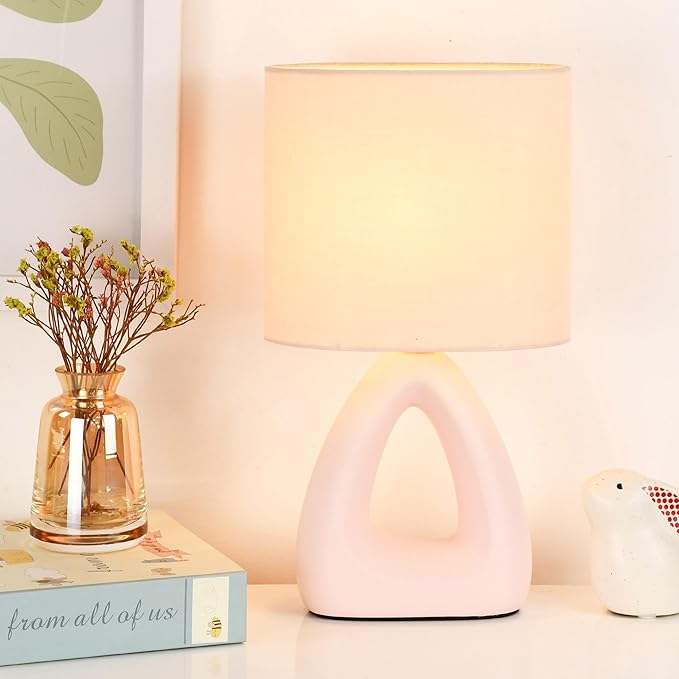 Lampwell LILA Small Table Lamp for Living Room as Bedside Table Lamp for Bedroom,Modern Ceramic Table Lamp,Kids Table Lamp,Night Table Lamp,6.7×3.94×H11.8IN,Bulb Excluded,Light Pink Table Lamp