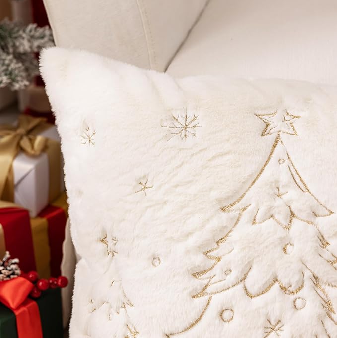 Christmas Embroidered Throw Pillow Cover - Soft Chenille Holiday Decorative Cushion for Xmas Tree Decor, Winter Home Decor, Cozy Living Room Bedroom Sofa (Christmas Tree, 18" x 18" (Pack of 2))