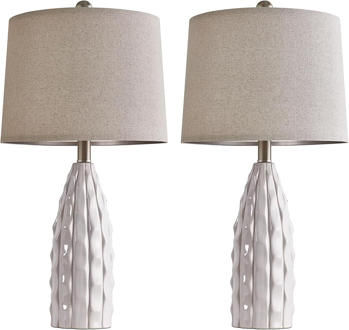 23.75-inch Ceramic Table Lamps Set of 2 for Living Room, Bedside Lamp for Bedroom and Farmhouse Nightstands or End Tables