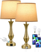 Upgraded Touch Lamps for Night Stands Set of 2 - Bedside Lamps with USB C+A, 3 Way Dimmable for Bedroom Living Room End Tables Office (Oat Shade&Coppery Base)