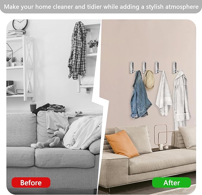 4PCS Foldable Wall Hooks, Heavy Duty Zinc Alloy Folding Wall Hooks, Folding Coat Hooks Wall Mount Bathroom Foldable Towel Hooks for Hanging Clothes, Bags, Hats, Bathrobes, Keys and Kitchen (Silver)