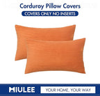 MIULEE Winter Fall Pack of 2 Orange Pillow Covers 12x20 Inch Soft Boho Striped Corduroy Throw Pillow Covers Decorative Square Cushion Cases Pillowcases for Sofa Bedroom Couch Home Decor.