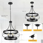 5-Light Farmhouse Chandelier, 17.72" Rustic Drum Dining Room Light Fixture, Black Chandeliers Hanging Pendant Lighting, Industrial Candle Chandeliers for Living Room Kitchen Entryway Bedroom