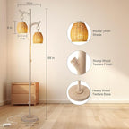 68" High Farmhouse Rustic Country Cottage Floor Lamp Tree Trunk Faux Wood Column White Washed Wicker Drum Shade Decor for Living Room Bedroom Reading Room