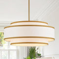 19.7" Gold Drum Chandelier with White Linen Lampshade 4-Light Modern Farmhouse Chandelier Light Fixture for Dining Room, Kitchen Island, Foyer Entryway Bedroom