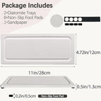 2 PCS Fast-Drying Stone Trays for Bathroom Sink & Kitchen Counter, Water Absorbing Diatomite Sink Coasters, Vanity Tray, Hand Soap Holder with Anti-Skid Pads (11" x 4.7" White)
