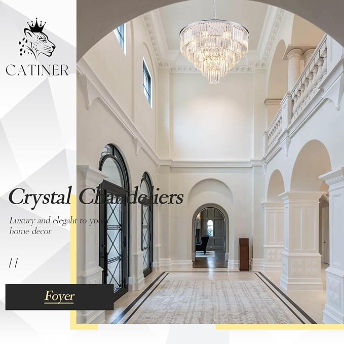 Large Crystal Chandeliers Modern Chrome 30” Chandelier for Foyer Staircase Luxury 5 Tiers 16 Lights K9 Ceiling Pendant Lighting Fixture for Living Room Dining Room Bedroom