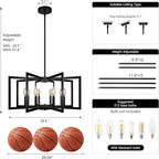 8-Light Large Black Chandelier,Dining Room Light Fixture Geometric Metal Modern Chandelier,Hanging Industrial Metal Chandelier for Kitchen Island Entryway Stairway Foyer Hallway.