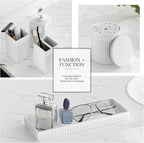 6-Piece White Bathroom Set - Modern Resin Bathroom Accessories Set with Soap Dispenser, Toothbrush Holder, Vanity Tray, Tumbler & Apothecary Jars for Small Spaces