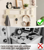 2025 new coat rack wall mount with shelf, shelf with hooks comstructed from premium carbon steel, wall with hooks for entryways, bedrooms, living rooms, bathrooms. (cream white, Small size)