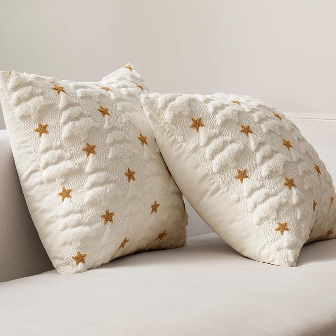 MIULEE Christmas Pillow Covers 18x18 Inch Set of 2, Cream White Christmas Tree Plush Faux Fur Pillowcases Soft Decorative Throw Pillow Cases for Couch, Sofa Living Room Winter Xmas Holiday Home Decor