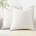 decorUhome Chenille Soft Throw Pillow Covers 18x18 Set of 2, Farmhouse Velvet Neutral Decorative Euro Pillow Covers with Stitched Edge for Couch Sofa Bed Home Decor, Cream White