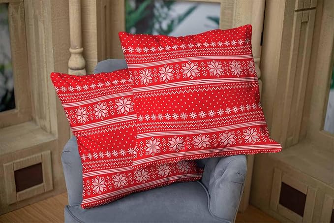 CAPSCEOLL 2PCS Red Throw Pillow Covers 18X18Inch Christmas Red Reindeer Snow Snowflake Traditional White Winter Xmas Pillow Covers Decorative for Bedroom Sofa Living Room Pillow Covers Decorative