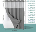 Grey Extra Long No Hook Waffle Weave Shower Curtain with snap-in Liner Replacement, 230GSM Waterproof Fabric Hotel Shower Curtain Set for Bathroom, Through Mesh Top Window,71Wx86H