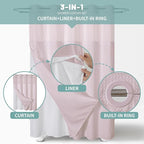 BlushPink Long No Hook Waffle Weave Shower Curtain with snap-in Liner Replacement, 230GSM Waterproof Fabric Hotel Shower Curtain Set for Bathroom, Through Mesh Top Window,71Wx80H