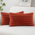 MIULEE Fall Faux Fur Lumbar Decorative Throw Pillow Covers 12x20 Inch Set of 2, Retro Vintage Boho Home Decor Soft Plush Couch Pillows Cozy Fluffy Cushion Covers for Sofa Bed Rust