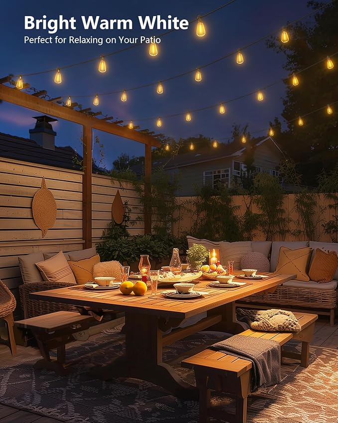 Brightown 100FT Solar String Lights Outdoor Waterproof with Remote, 31+1 LED Shatterproof Bulbs, Dimmable & Timable, 3 Light Modes - Commercial Grade Patio Lights for Garden Backyard Party Decor
