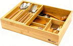 2-Tier Drawer Organizer with Removable Cutlery Tray Kitchen Utensil Silverware Drawer Organizer, Silverware Tray for Drawer Utensil Holder Bamboo Flatware Box for Utensils Stationery Cosmetics (S)
