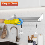 Skyflame 12" x 24" Stainless Steel Shelf with 4 Hooks, Wall Mounted Floating Shelving Storage Rack for Restaurant, Kitchen, Bathroom, Office
