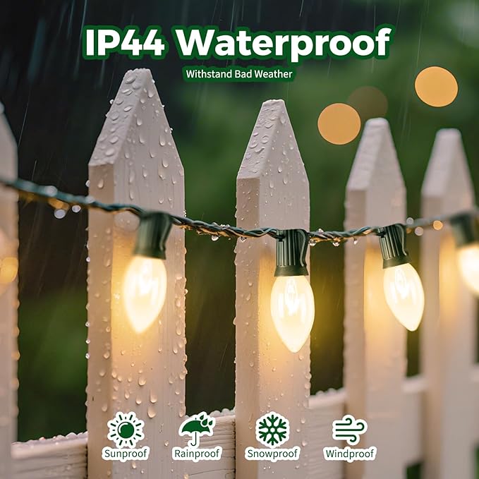 C9 Clear Christmas String Lights, 100 Feet Waterproof Vintage Christmas Tree Lights, Outdoor Roofline String Lights with 100 Clear Bulbs for Patio Garden Holiday Indoor Home Decoration, Green Wire