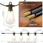 KAWAYA 200FT Patio String Lights: 100+4 Dimmable Waterproof Shatterproof LED Vintage String Lights,Commercial Outdoor Lights for Porch Backyard Garden Bistro Outside Balcony Gazebo Party Cafe(100FTx2)