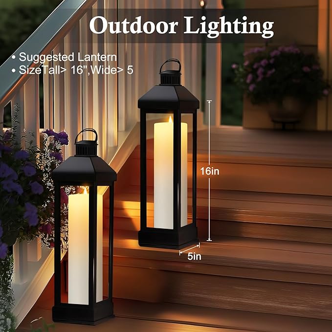 12" x 4" Large Outdoor Candles, Waterproof Flickering LED Flameless Candles with Timer, Battery Operated Candles with Remote Control Realistic Fake Pillar for Patio Porch Lanterns, White 2 Pack