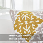 HWY 50 Mustard Yellow Decorative Throw Pillow Covers 18x18 Inch (1 Piece), Embroidered Cotton Farmhouse Cushion Cover Pillow Case for Sofa Couch Living Room Bed Bedroon, Floral Geometric