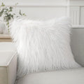 Phantoscope Faux Fur Solid Decorative Pillow Cover Fluffy Throw Pillow Mongolian Luxury Fuzzy Pillow Case Cushion Cover for Bedroom and Couch, Off-White 24 x 24 Inches, Pack of 1