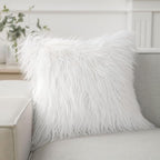 Phantoscope Faux Fur Solid Decorative Pillow Cover Fluffy Throw Pillow Mongolian Luxury Fuzzy Pillow Case Cushion Cover for Bedroom and Couch, True White 26 x 26 Inches, Pack of 1