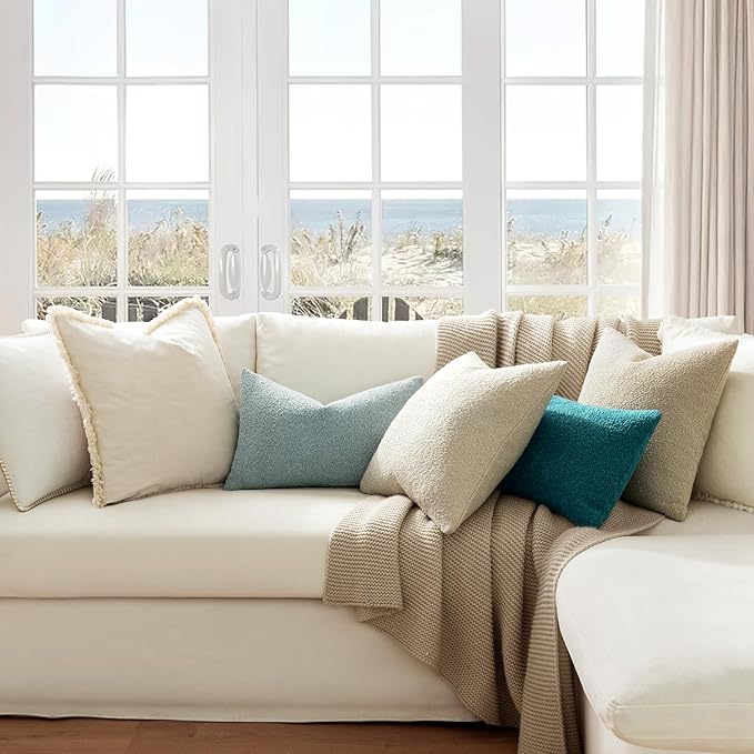 MIULEE Textured Boucle Throw Pillow Cover Teal Accent Solid Lumbar Spring Pillow Case Decorative Soft Pack of 1 Couch Cushion Chair Sofa Bedroom Livingroom Home Decor,12x20 Inch