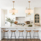 Drum Chandelier, 17.71” Gold Chandelier Farmhouse Pendant Light Fixture 4-Light with White Linen Shade, Adjustable Height Chandeliers for Dining Room Kitchen Living Room Bedroom, UL-Listed