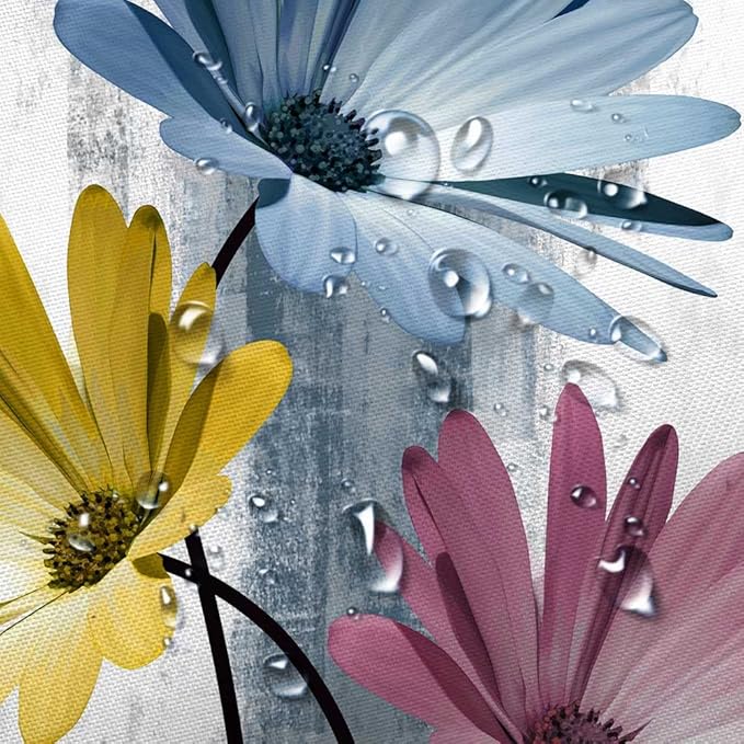 Rustic Farmhouse Shower Curtain, Farm Blue Daisy Floral Flowers and Butterfly on Country Wooden Shower Curtain for Bathroom, Turquoise Pink Yellow Bathroom Shower Curtains with 12PCS Hooks, 70X75IN
