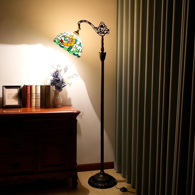 Tiffany Floor Lamp 12 Inch Stained Glass Orange Shrimp Tiffany Style Reading Lamp Retro Home Decoraton Comfortable And Relaxing Atmosphere Suitable Living Room Bedroom Coffee Shop Restaurant Study